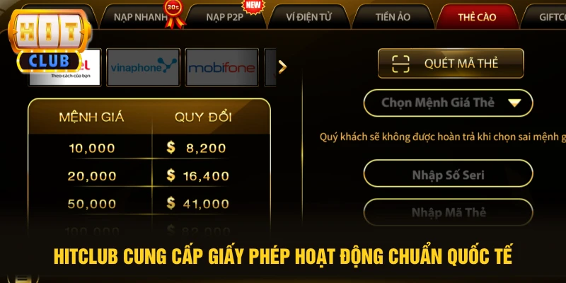 HITCLUB cung cấp giấy phép hoạt động chuẩn quốc tế